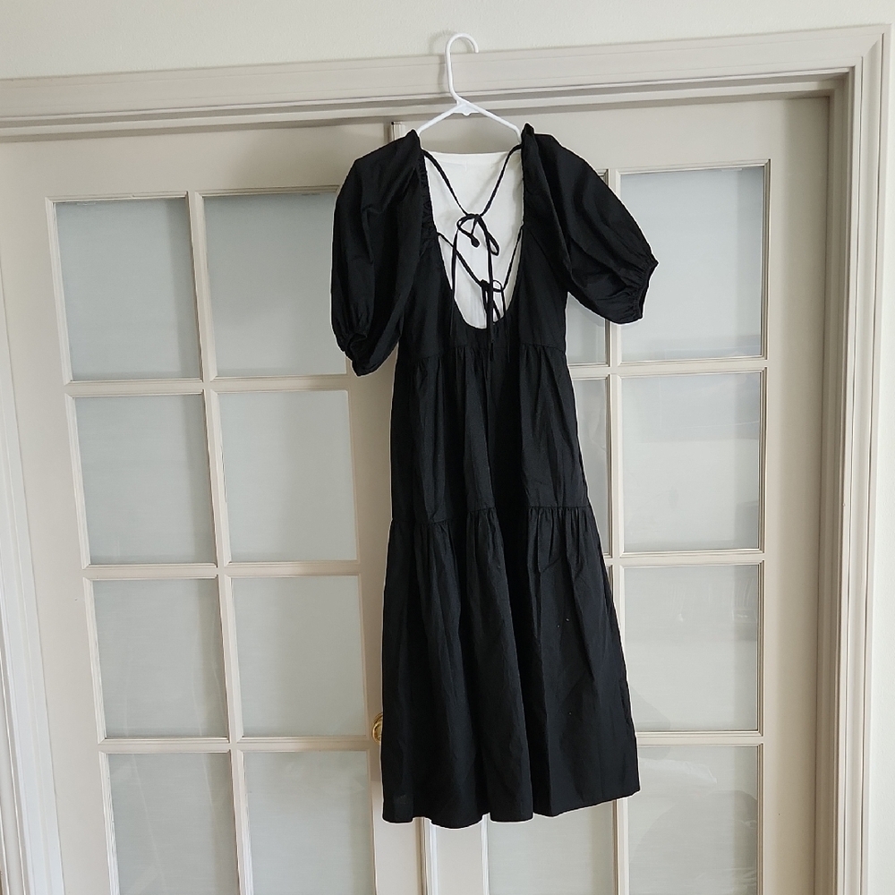 Astrior Black Poplin Backless Dress